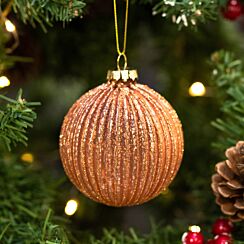 Copper Ribbed Glass Bauble