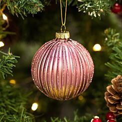 Two Tone Pink and Gold Ribbed Glass Bauble