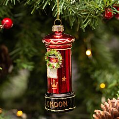 London Post Box With Wreath Glass Tree Decoration