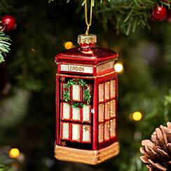 London Phone Box With Wreath Glass Tree Decoration