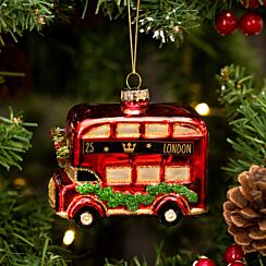 London Bus With Wreath Glass Tree Decoration