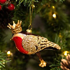 Robin With Crown Glass Tree Decoration