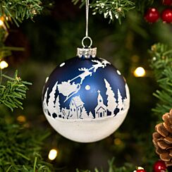 Matte Blue with White Snow Scene Glass Bauble