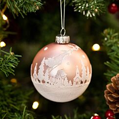 Glass Pink With Snow Scene Bauble