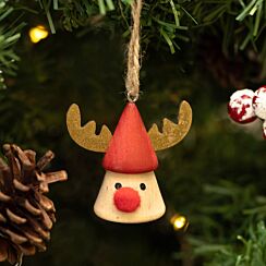 Assorted Wooden Reindeer Head With Red Nose Tree Decoration