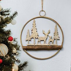 Reindeer Scene in Metal Ring Large Hanging Decoration