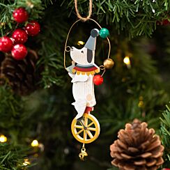 Assorted Dog/ Cat on Unicycle Wooden Tree Decoration