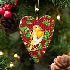 Robin Heart Wooden Tree Decoration