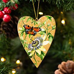 Assorted Butterfly And Passionflower Heart Wooden Tree Decoration