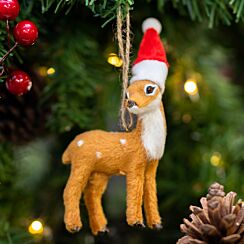 Assorted Deer With Santa Hat Faux Fur Tree Decoration