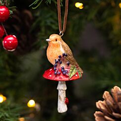 Assorted Toadstool Robin Resin Tree Decoration