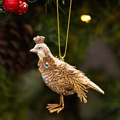 Cream And Gold Partridge Resin Tree Decoration