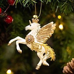 Assorted Cream And Gold Flying Unicorn Resin Tree Decoration