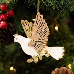 Cream And Gold Dove Wooden Tree Decoration