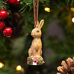 Rabbit On Log Resin Tree Decoration