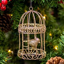 Assorted Gold Bird In Cage Wire Tree Decoration