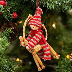 Boy On Straw Deer Tree Decoration