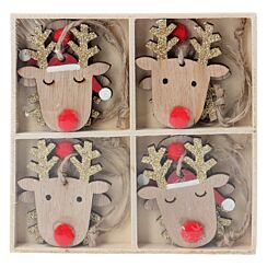 Set of 8 Wooden Reindeer Tree Decorations