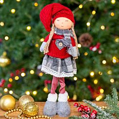 Red & Grey Fabric Nordic Girl with Knitted Hat Decoration