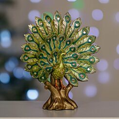 Coloured Resin Fantail Peacock Ornament