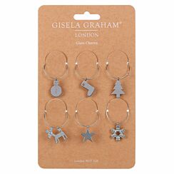 Silver Metal Glass Charms Pack of 6