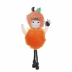 Fabric Girl in Pumpkin Costume Halloween Decoration