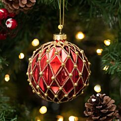 Red With Gold Beads Harlequin Glass Bauble