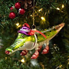 Large Alligator with Hat Glass Tree Decoration