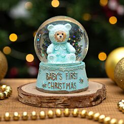 Blue ‘Baby’s First Christmas’ Teddy Snow Globe Decoration