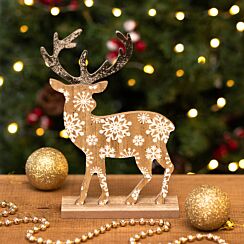 Small Wooden Reindeer with Snowflakes Ornament