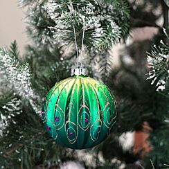 Ribbed Glass Peacock Bauble