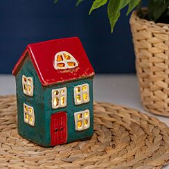 Blue & Red House Tealight Holder