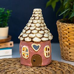 Pink Heart Tiled Roof House Tealight Holder