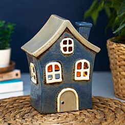 Blue Tall Quirky House Tealight Holder