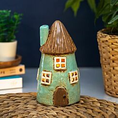 Turquoise Round Thatched House Tealight Holder