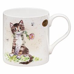 Tabby Cat with Rose Fine China Mug