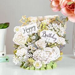 ‘White Happy Birthday Flowers’ 3D Card