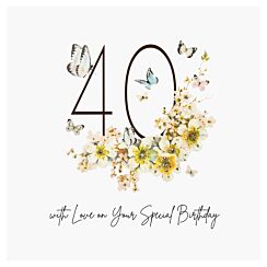 Butterflies & Flowers 40 Luxury Birthday Card
