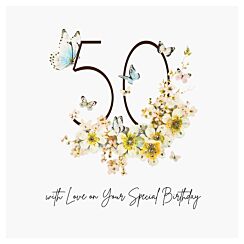 Butterflies & Flowers 50 Luxury Birthday Card