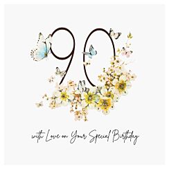 Butterflies & Flowers 90 Luxury Birthday Card