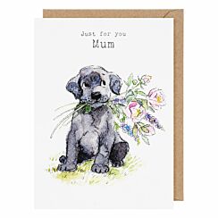 Black Puppy & Bouquet ‘Mum’ Mother’s Day Card