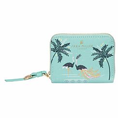 Mint Ostrich & Palms Small Zip Purse