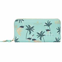 Mint Ostrich & Palms Large Zip Purse