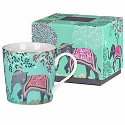 India Elephants Oasis Light Jade Boxed Mug