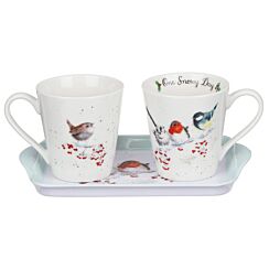 'One Snowy Day' Birds 3 Piece Christmas Mug and Tray Set