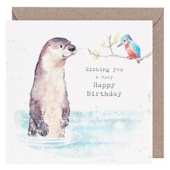 Otter and Kingfisher Square Birthday Card