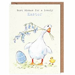 White Duck With Bluebells Easter Card