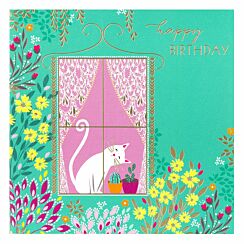 Cat in the Window Birthday Card