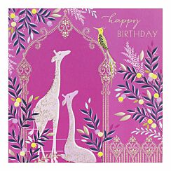Pink Floral Giraffes Birthday Card