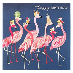 Flamingo Fruit Hats Birthday Card